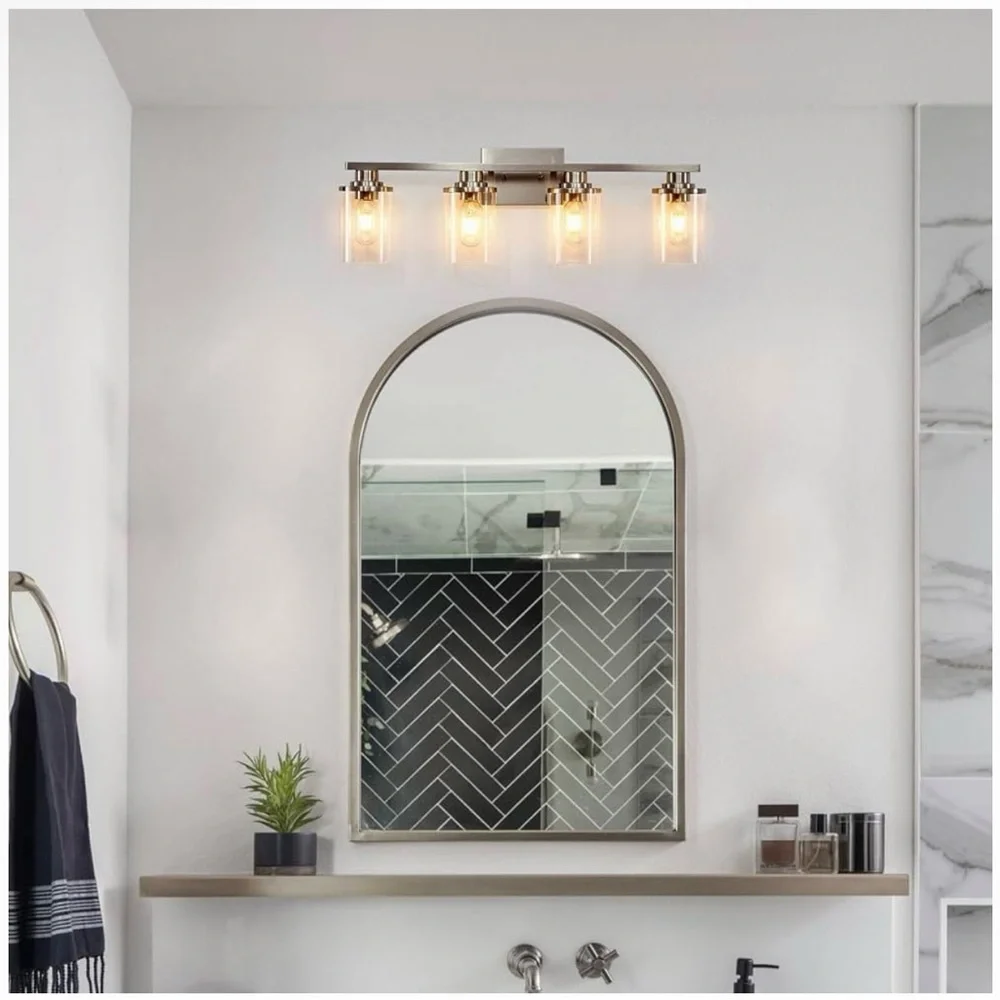 STAMBORD Bathroom Brushed Nickel Vanity 4-Light Fixture with Clear Glass Shades